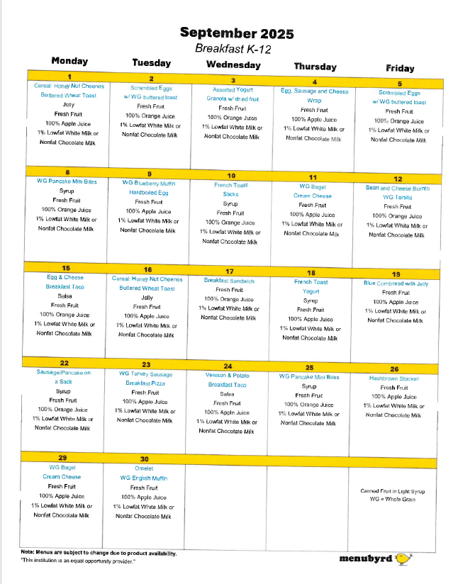 breakfast menu