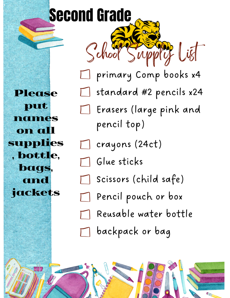 second grade school supply list
